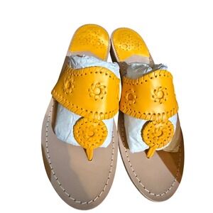 Jack Rogers Jacks Flat Sandal Mango Yellow Leather Whipstitch Womens 7.5